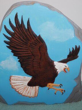 Bald Eagle On Rock Face Ceramic Sculpture Art Signed 10"x10" Hand Painted